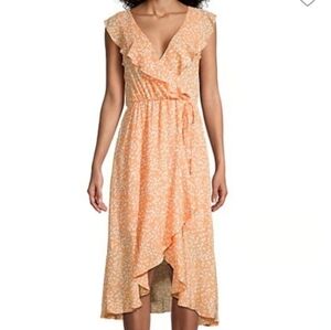 Socialite Wrap Ruffle Short Sleeve Midi Dress